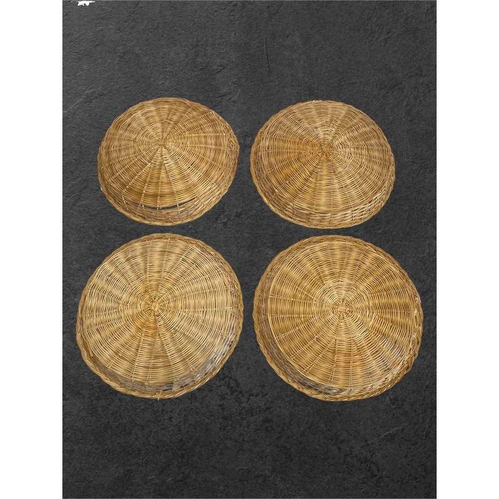 Vintage Wicker Paper Plate Holders Set of 4 Tan Woven Rattan Decor